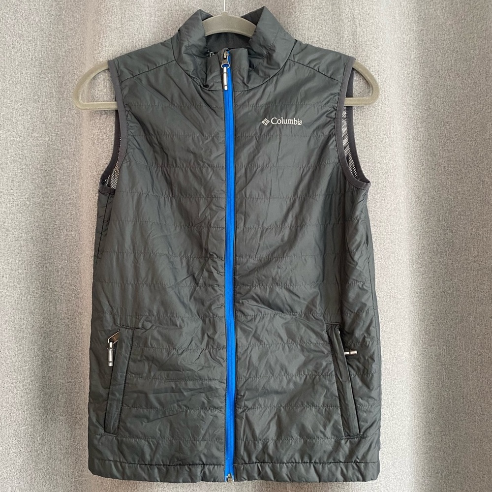 Columbia Omni Heat Kids Gray Puffer Vest with Blue Zipper L